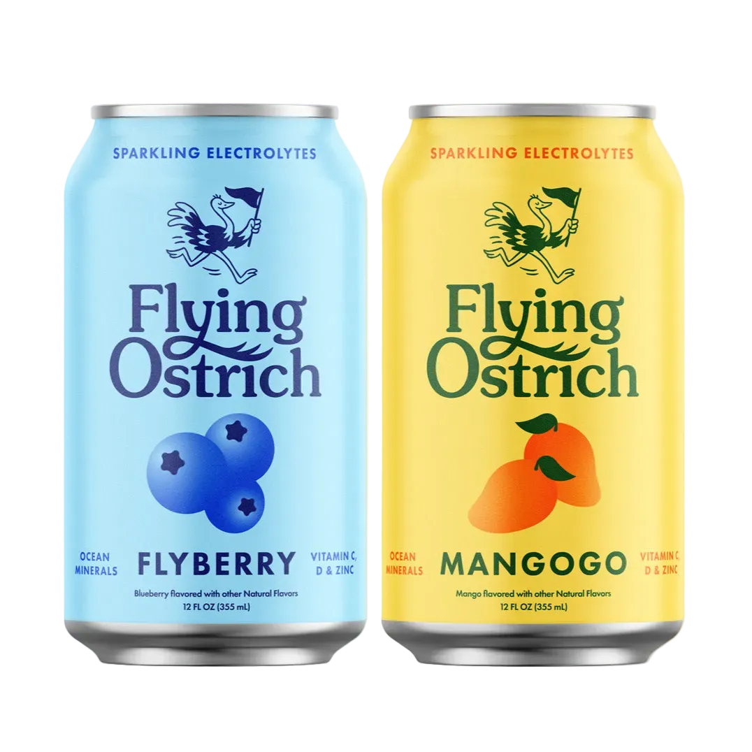 two cans of Flying Ostrich on a white background