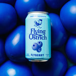Flying Ostrich Flyberry can surrounded by blue balloons