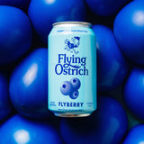Flying Ostrich Flyberry can surrounded by blue balloons